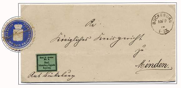 Brief des Fürstlichen Amts in Bückeburg mit Papiersiegelmarke des „Fürstlichen Bade-Commissariat * Eilsen*“