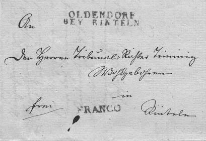 FRANCO-Brief von Oldendorf nach Rinteln vom 25. Mrz 1812 (Knigreich Westphalen)