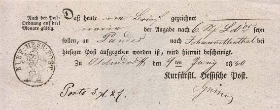 Postschein über die Einlieferung eines Wertbriefes