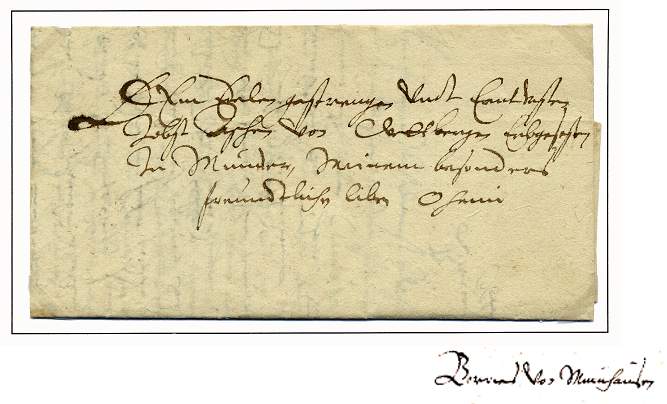 Kanzleibrief des in Lauenau ansässigen Drosten Liborius (Börries) von Münchhausen an Jobst Diethrich von Landesberge in Münder.