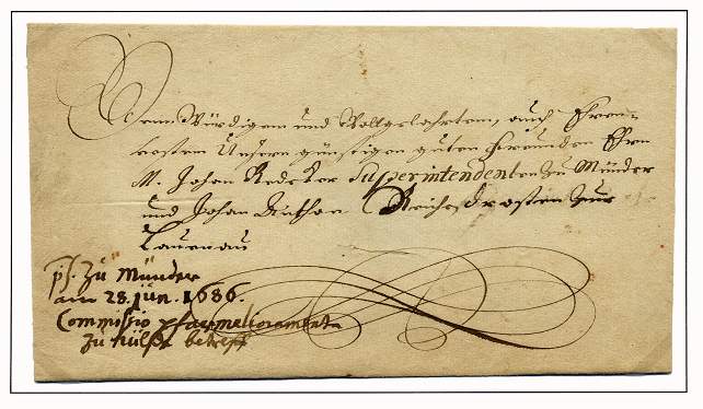 Botenbrief vom 28. Juni 1686 aus Lauenau an den Superintendenten in Mnder.