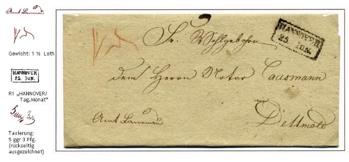 Kanzleibrief des Amtes Lauenau über Hannover nach Detmold (Fürstentum Lippe-Detmold).