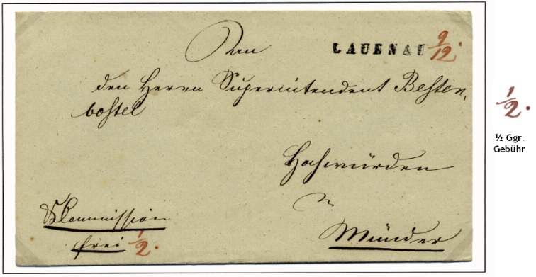 Franco-Brief der Kirchlichen=Commission aus Lauenau an den Herrn Superintendenten Bestenbostel in Mnder.