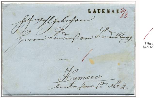 Standardbrief von Lauenau nach Hannover ohne Entfernungsbegrenzung im Knigreich Hannover.