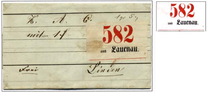 „Couvertsendung“ aus Lauenau nach Linden (Hannover) mit großformatigem Aufgabezettel „582 aus Lauenau“