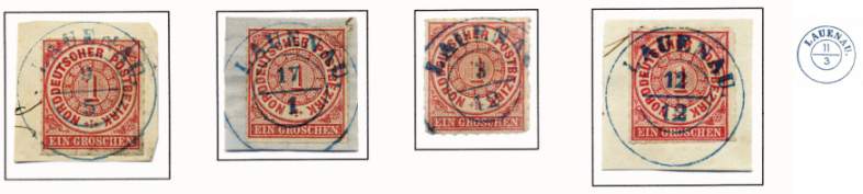 Freimarke 1 Groschen (hellkarmin  durchstochen) der Ausgabe 1868 entwertet mit Ortsaufgabestempel