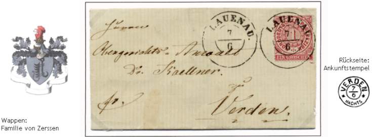 Standardbrief bis 1 Loth von Lauenau nach Verden.