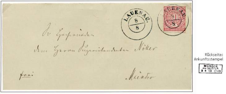 Standardbrief bis 1 Loth von Lauenau nach Münder.