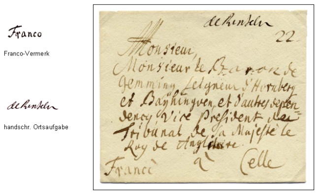 Franco-Brief nach Celle an den Gerichtspräsidenten Gemming