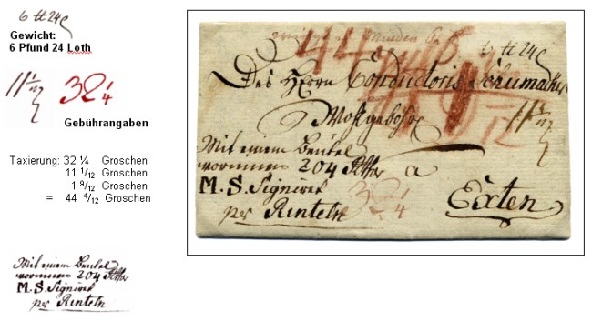 Paketbegleitbrief von Herne nach Exten bei Rinteln, datiert am 8. Oktober 1784