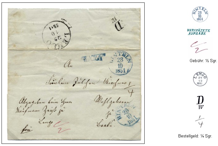 Paketbegleitbrief von Herne nach Exten bei Rinteln, datiert am 8. Oktober 1784