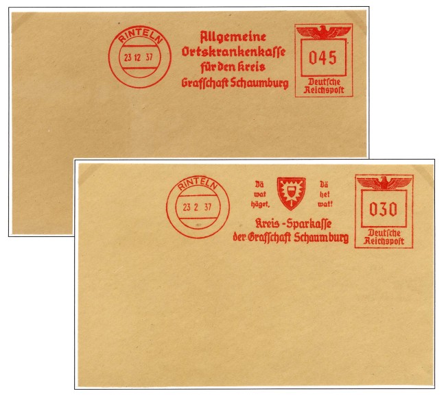 Gedruckte PostWertZeichen durch Freistempel-maschinen