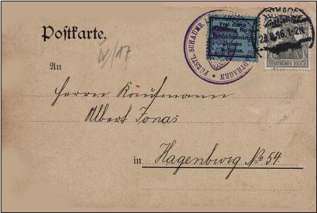 Postkarte aus Stadthagen nach Hagenburg vom 28. August 1916