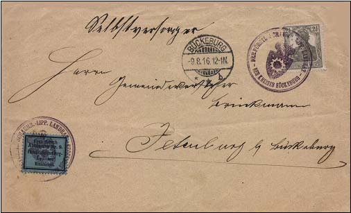 Ortsbrief aus Bckeburg im Nachbarortsverkehr vom 9. August 1916