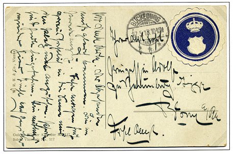 Eigenhändig geschriebene Postkarte von Fürst Adolf