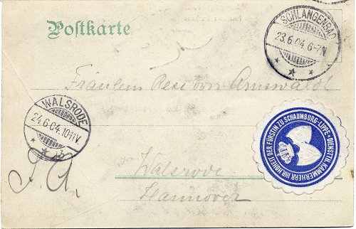 Postkarte aus Schlangenbad des Kammerherrn Ernst von Alten und der Fürstin Marie Anna