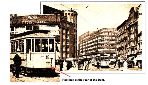 The postcard shows the tram line 18 in the square Gnsemarkt.