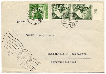 Inter-City-Letter (Fernbrief) posted to Mittenwald on 20. February 1939