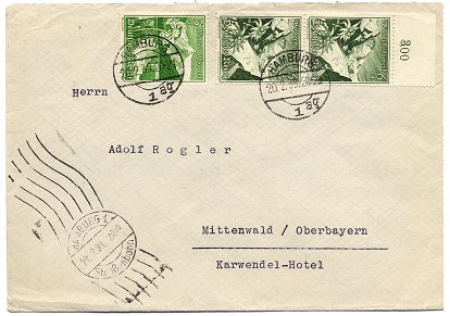 Inter-City-Letter („Fernbrief“) posted to Mittenwald on 20. February 1939