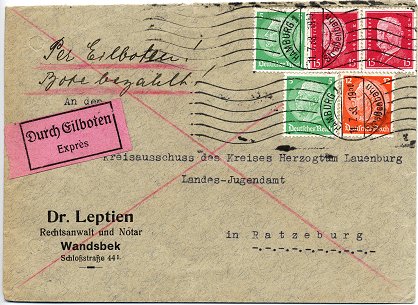 Express letter posted to Ratzeburg on 11. July 1933