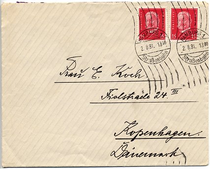 Foreign-Letter (“Auslandsbrief”) posted to Copenhagen on 22. August 1931