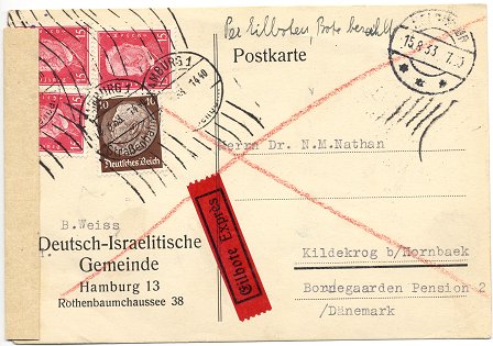 Foreign-Letter (Auslandsbrief) posted to Copenhagen on 22. August 1931