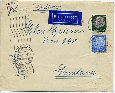 Foreign letter (“Auslandsbrief”) posted to Sandaun / Sweden on 25. May 1935