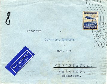 Foreign letter (Auslandsbrief) posted to Casablanca / Morocco on 11. June 1936