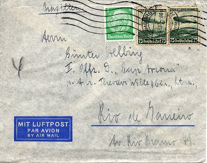Foreign letter (Auslandsbrief) posted to Rio de Janeiro / Brasil on 11. December 1937